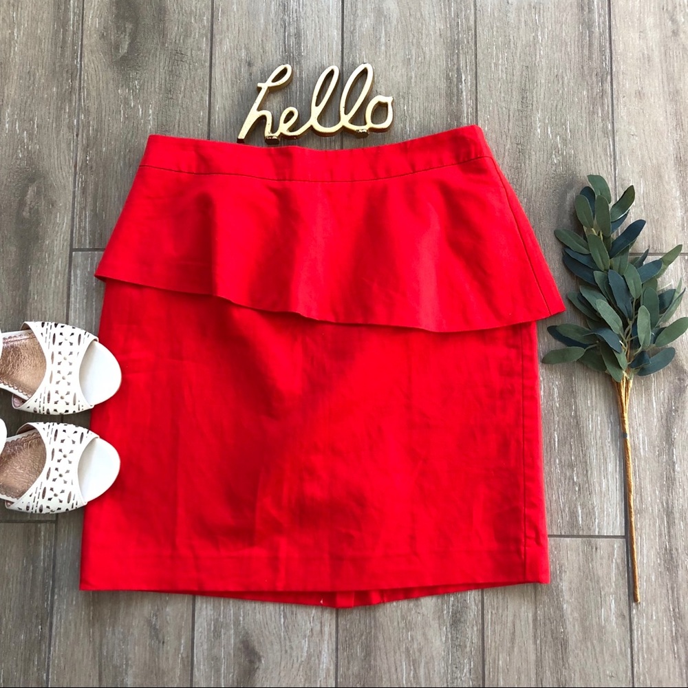 Loft Peplum Red Mini Skirt Crepe Knit Ruffle Lined Lightweight Size 4
